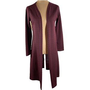 CML Burgundy Black Herringbone Long Sleeve Open Front Duster Cardigan 38 S